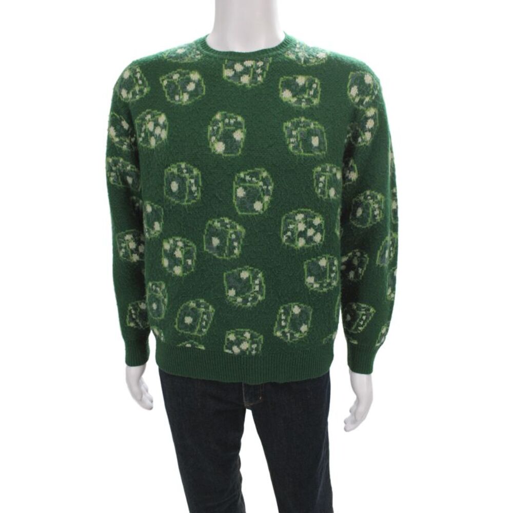 Supreme Men Pullover Green Crewneck Graphic Dice Acrylic Long Sleeve Size S